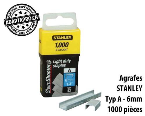 Agrafes STANLEY - Typ A - 6mm - 1000 pi&egrave;ces