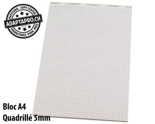 Bloc-notes Q-CONNECT sans couverture - A4 - quadrill&eacute; 5mm - 100 feuilles