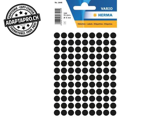 Pastilles de couleur HERMA Vario - dia 8mm - noir - 540 pi&egrave;ces
