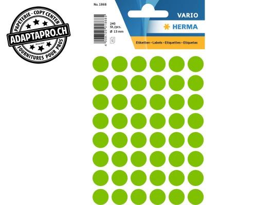 Pastilles de couleur HERMA Vario - dia 13mm - vert fluo - 240 pi&egrave;ces