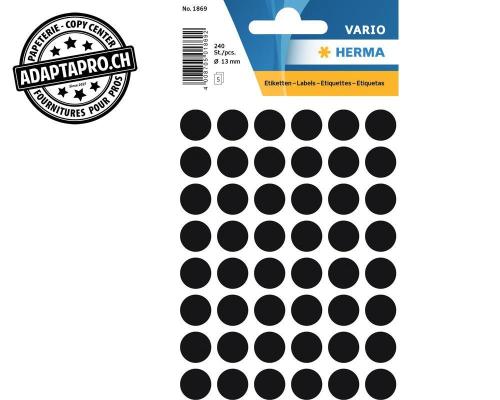 Pastilles de couleur HERMA Vario - dia 13mm - noir - 240 pi&egrave;ces