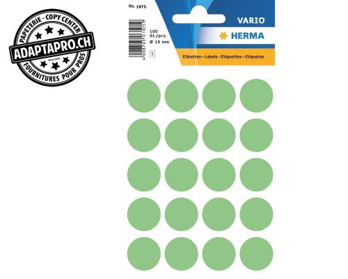 Pastilles de couleur HERMA Vario - dia 19mm - vert - 100 pi&egrave;ces