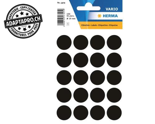 Pastilles de couleur HERMA Vario - dia 19mm - noir - 100 pi&egrave;ces