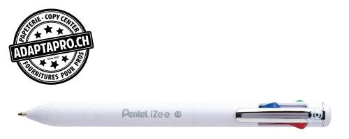 Stylo &agrave; bille PENTEL IZEE 1.0mm - blanc - 4 couleurs (noir, rouge, bleu, vert)