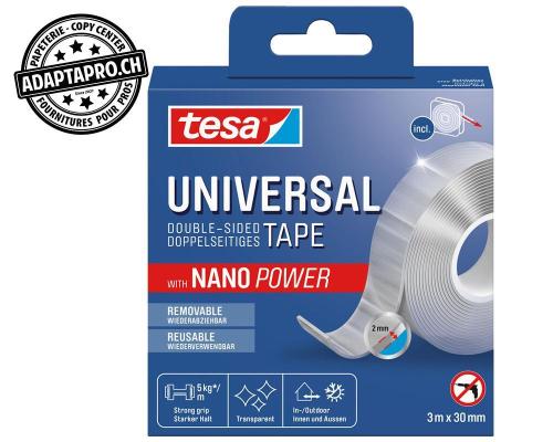 Ruban double face TESA universel Nano Power sur d&eacute;rouleur 30mm x 3m