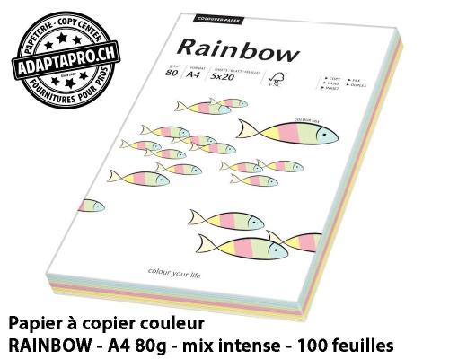 Papier &agrave; copier couleur RAINBOW - A4 80g - mix couleurs pastel - 100 feuilles