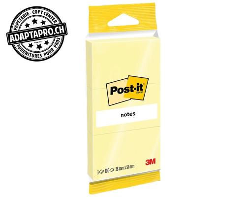 Notes adh&eacute;sives POST-IT jaunes - 51*38mm - 3x 100 feuilles
